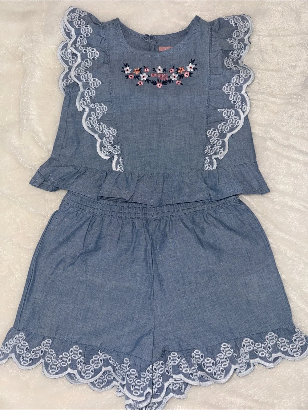 BCBGirls Blue Chambray Lace Trim Kids Matching Set